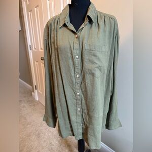 Wonderly Olive Casual Button Down Shirt Linen Like